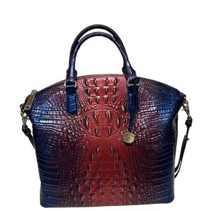Brahmin Melbourne Red and Blue Large Satchel with Crocodile Embossed Texture NEW